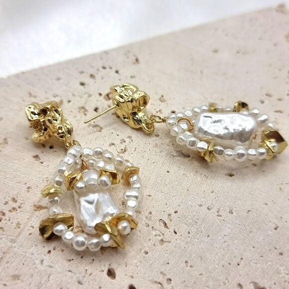 New ANTHRO Golden Nugget Pearl Wrap Drop Earrings - Picture 5 of 8